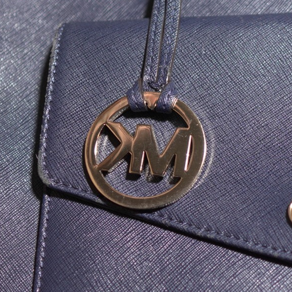 Michael Kors Navy Blue School College Tote Shoulder Bag Gold Hardware Large - Picture 7 of 16